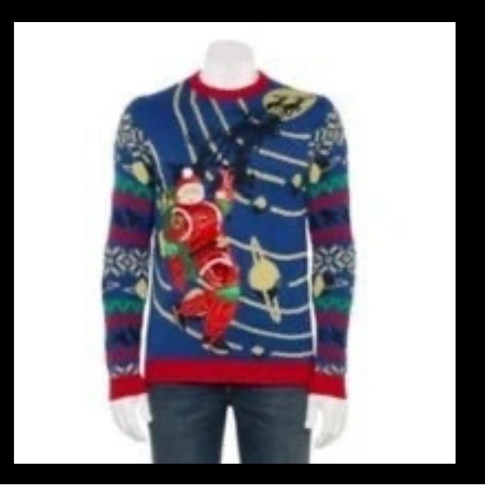 CelebrateTogether Ugly Christmas Sweater Men's XL Astronaut Space Santa 3D Bells